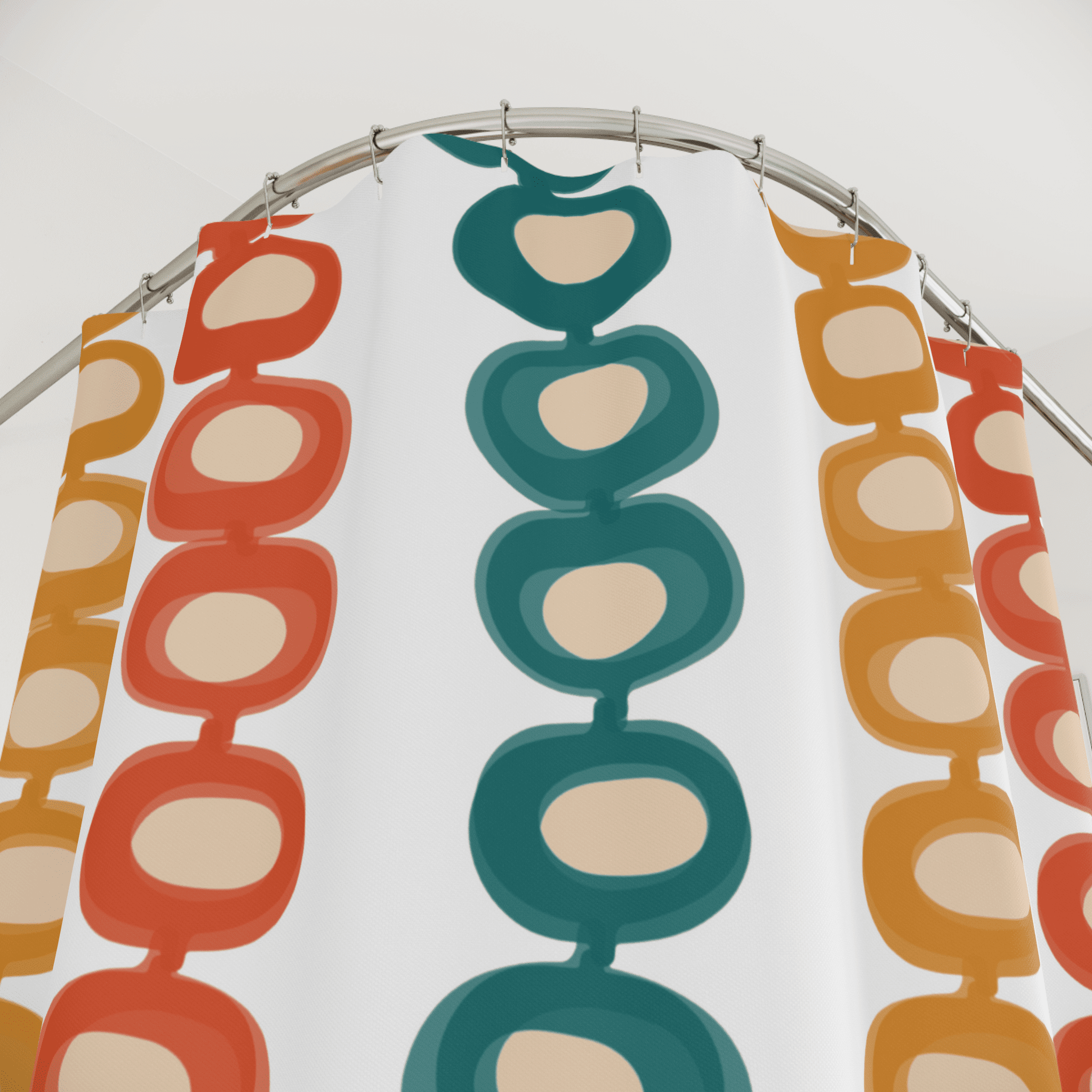 Mid Century Atomic, Googie, Retro Burnt Orange, Mustard Yellow, Teal, Groovy Design, MCM Shower Curtain Home Decor 71" × 74"