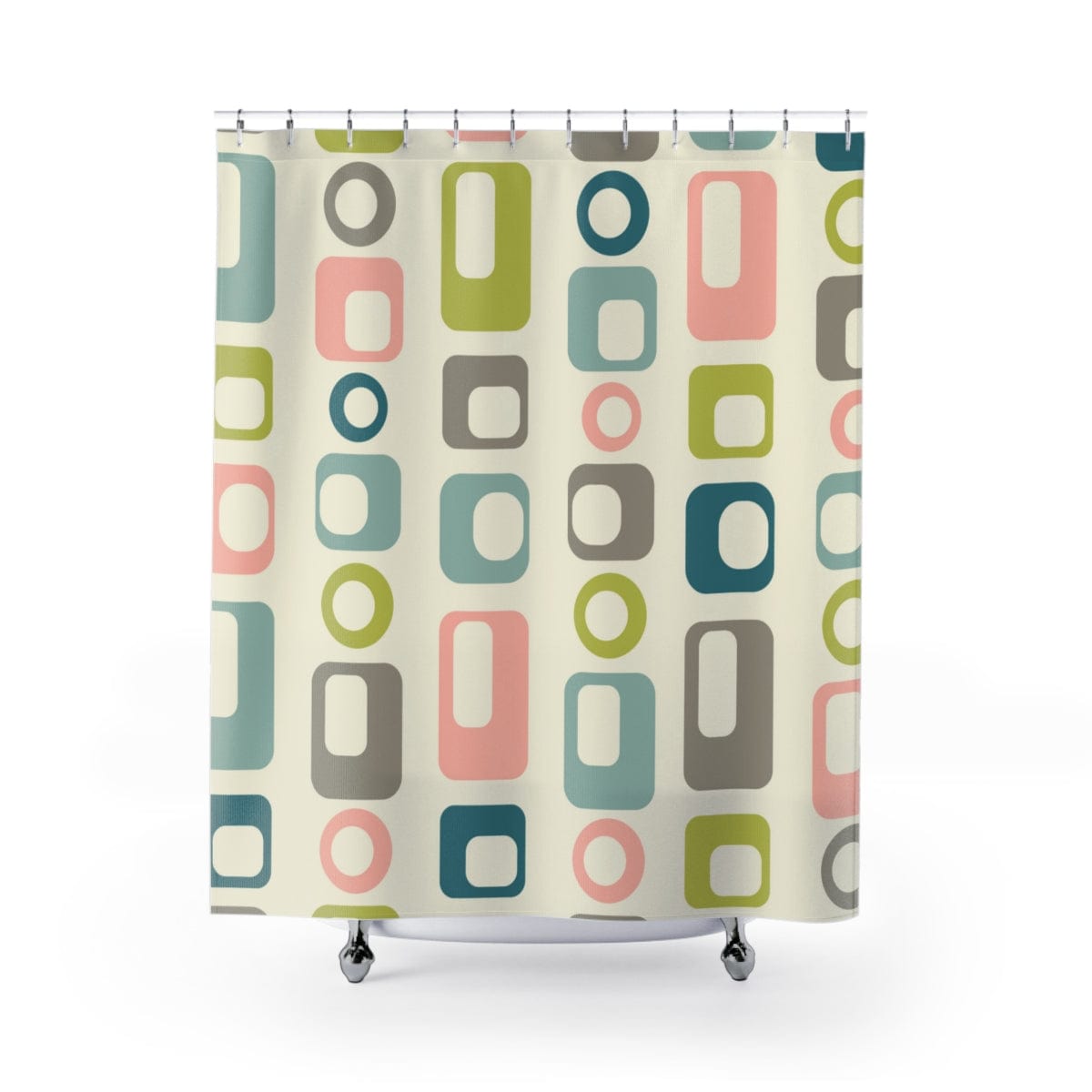 Mid Century Modern Geometric, Pastels Retro MCM Shower Curtain Home Decor 71" × 74"