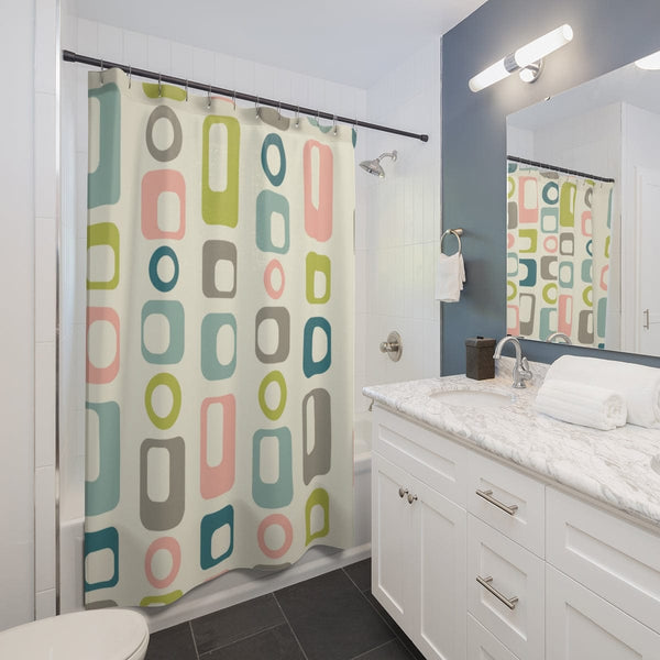 Mid Century Modern Geometric, Pastels Retro MCM Shower Curtain