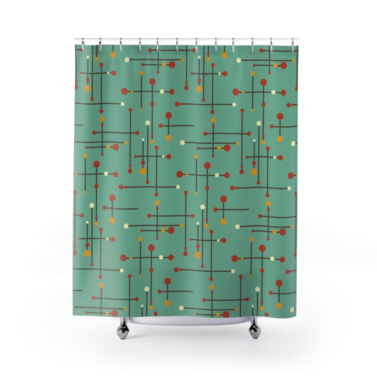 Mid Century Modern, Green, Linear Dot, MCM Shower Curtain Home Decor 71" × 74"