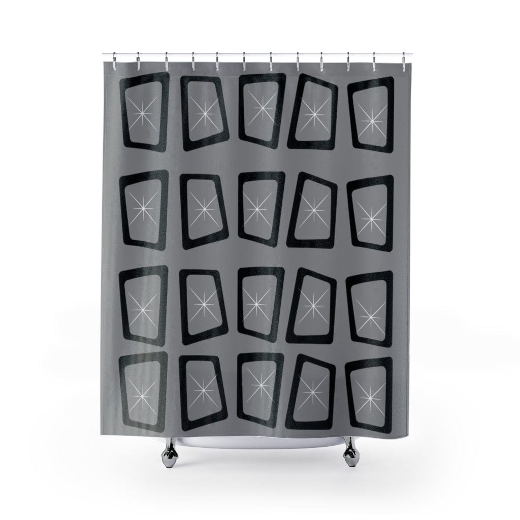 Mid Century Modern, Minimalist, Modernist, Gray, Atomic Mod Ages, Retro Geometric, Starburst MCM Shower Curtain Home Decor 71" × 74"