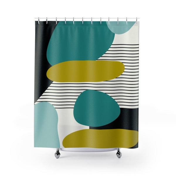 Mid Century Modern Retro MCM Design Abstract Turquoise, Green, Black, Light Blue s Shower Curtain