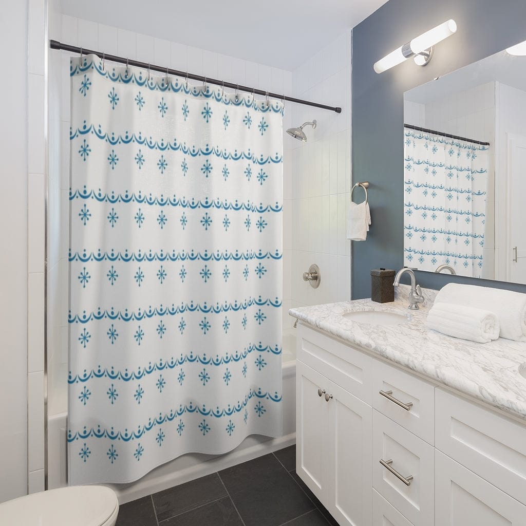 Mid Century Modern, Winter White, Snowflake Garland, Atomic Retro Shower Curtain Home Decor 71" × 74"