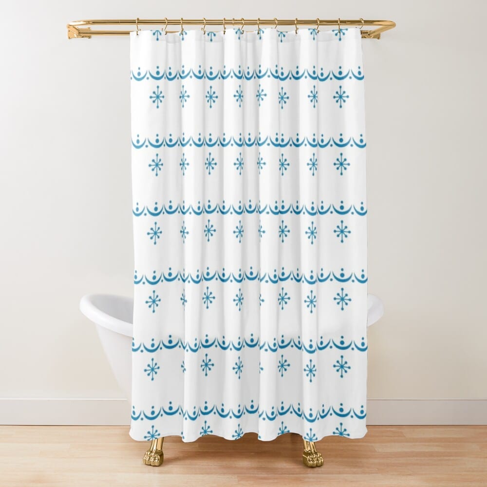 Mid Century Modern, Winter White, Snowflake Garland, Atomic Retro Shower Curtain Home Decor 71" × 74"