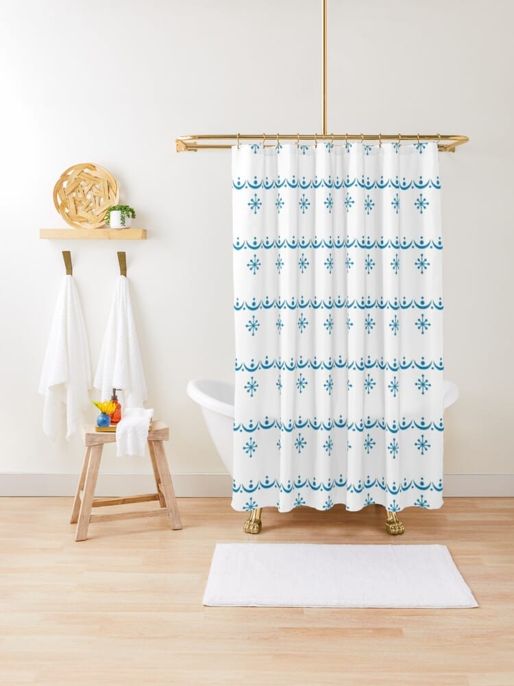Mid Century Modern, Winter White, Snowflake Garland, Atomic Retro Shower Curtain Home Decor 71" × 74"