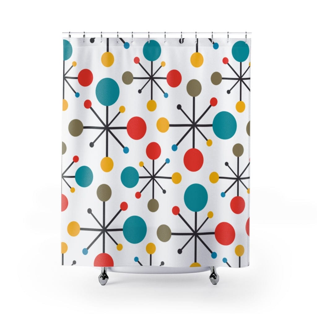 RETRO Atomic Mid Century Modern Teal, Green, Yellow, Starburst Clock MCM Home Decor Shower Curtains Home Decor 71" × 74"