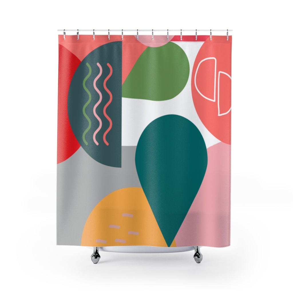 Retro Boho Modern Abstract Colorful Geometric Mid Century Shower Curtain Home Decor 71" × 74"