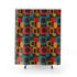 Retro Chocolate Brown Geometric Groovy Teal Blue, Green, Yellow, Burnt Orange, Mid Century Modern Shower Curtain Home Decor 71" × 74"