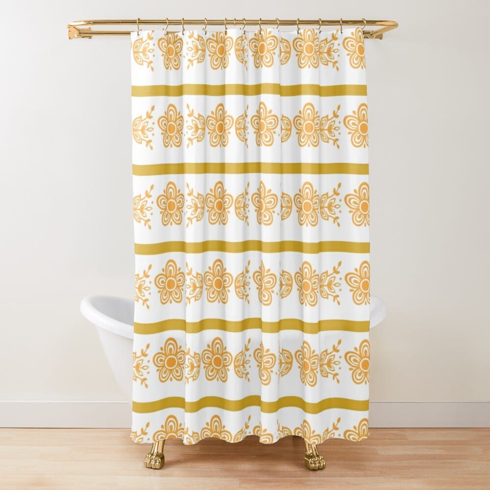 Retro Golden Butterfly, Mod Daisy, Vintage Lover Collector Shower Curtain Home Decor 71" × 74"