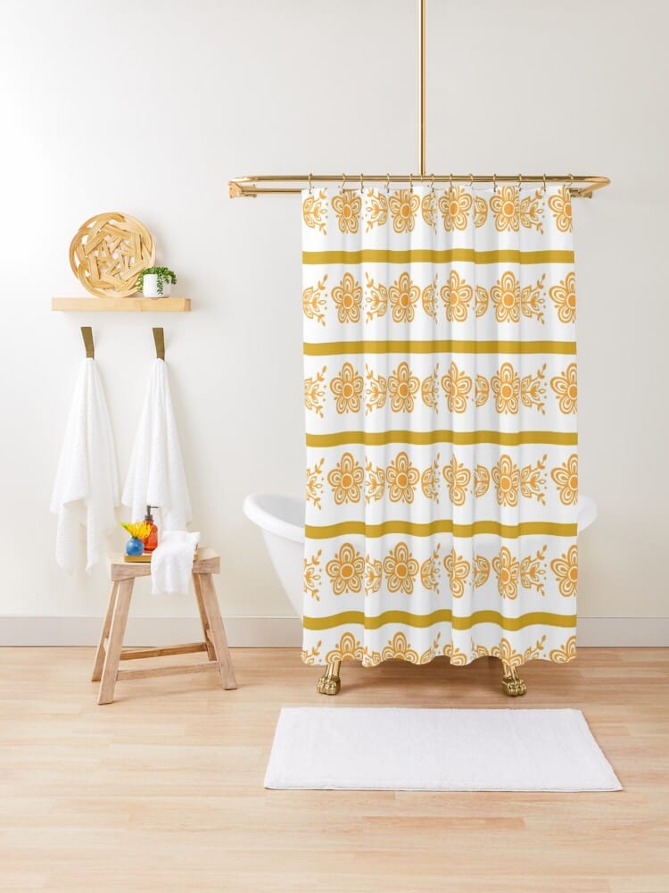 Retro Golden Butterfly, Mod Daisy, Vintage Lover Collector Shower Curtain Home Decor 71" × 74"