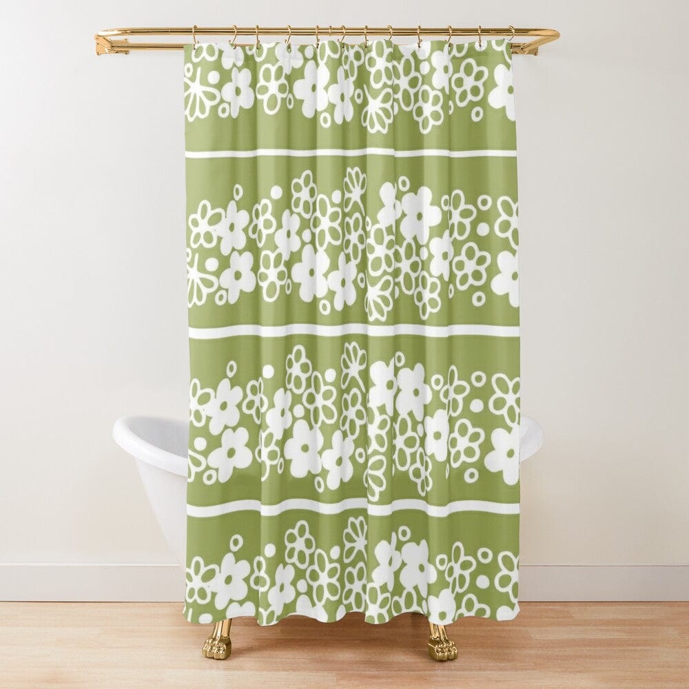 Retro Mod Daisy, Spring Blossom Mid Century Modern Shower Curtain Home Decor 71" × 74"