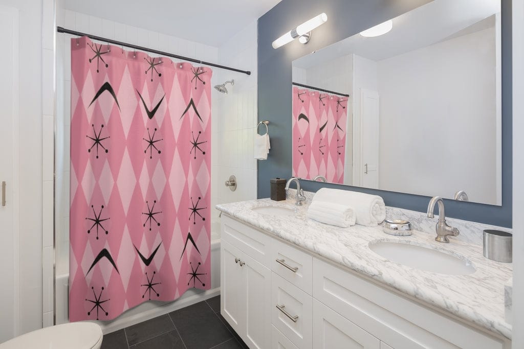 Retro Shower Curtain Dark Pink, Light Pink Atomic Age 50&