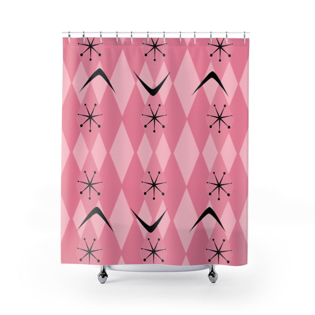 Retro Shower Curtain Dark Pink, Light Pink Atomic Age 50&