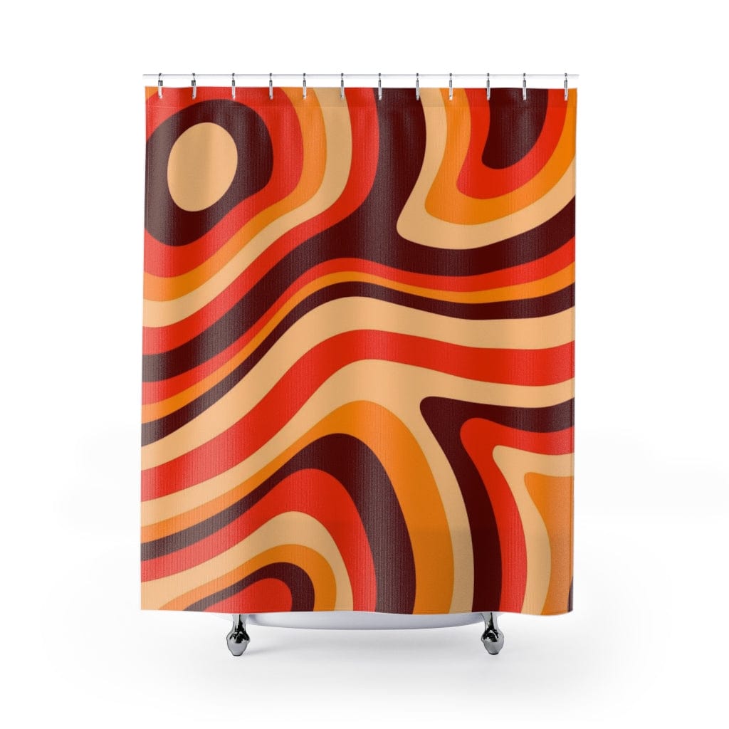 Retro Shower Curtain, Groovy Orange, Brown, Yellow Swirl Psychedelics , Y2K Home Decor, Hippie Dorm, Apartment Home Decor Home Decor 71" × 74"