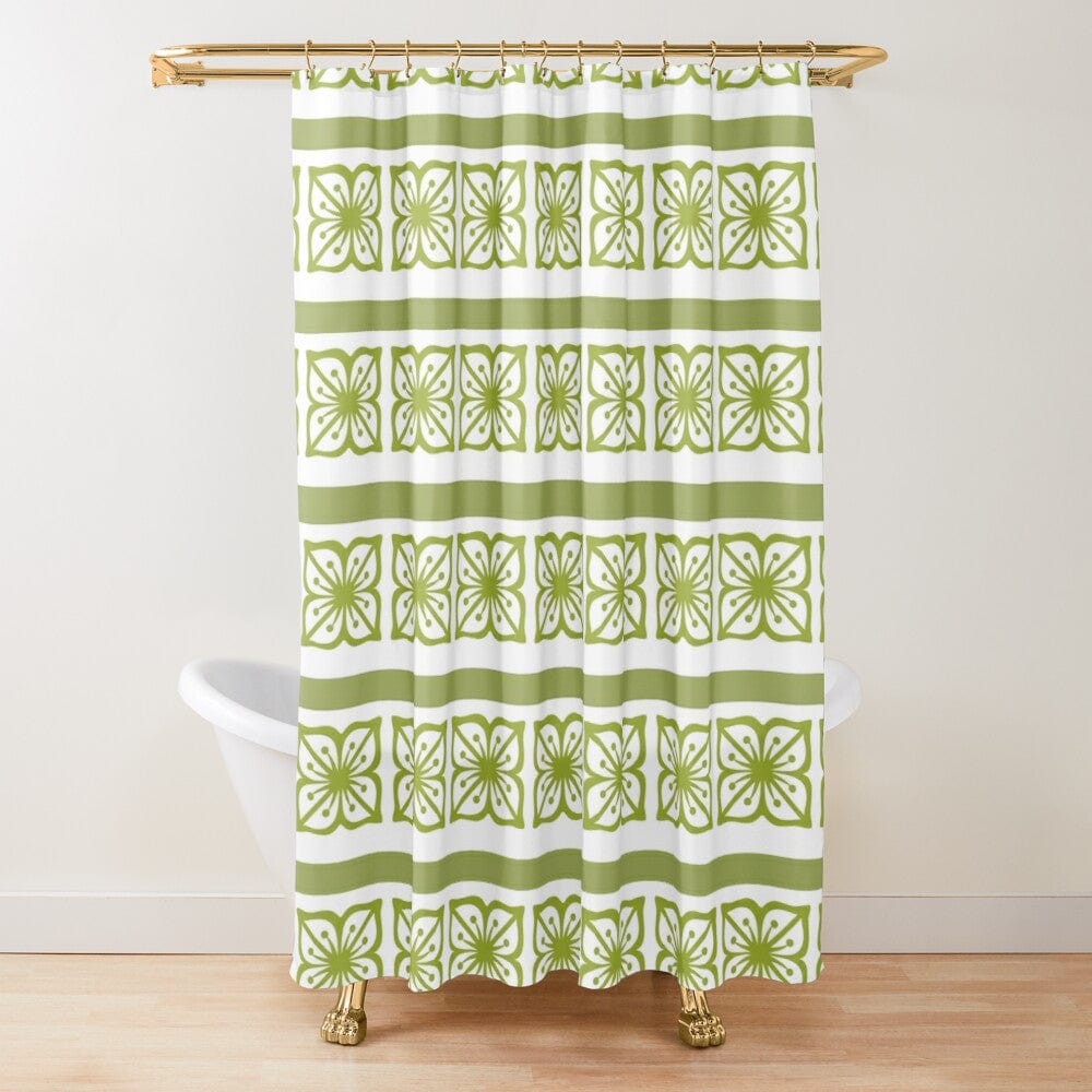 Retro Shower Curtain, Green and Brown Retro Flower Mid outlet Century Modern Shower Curtain, Retro Bathroom Decor