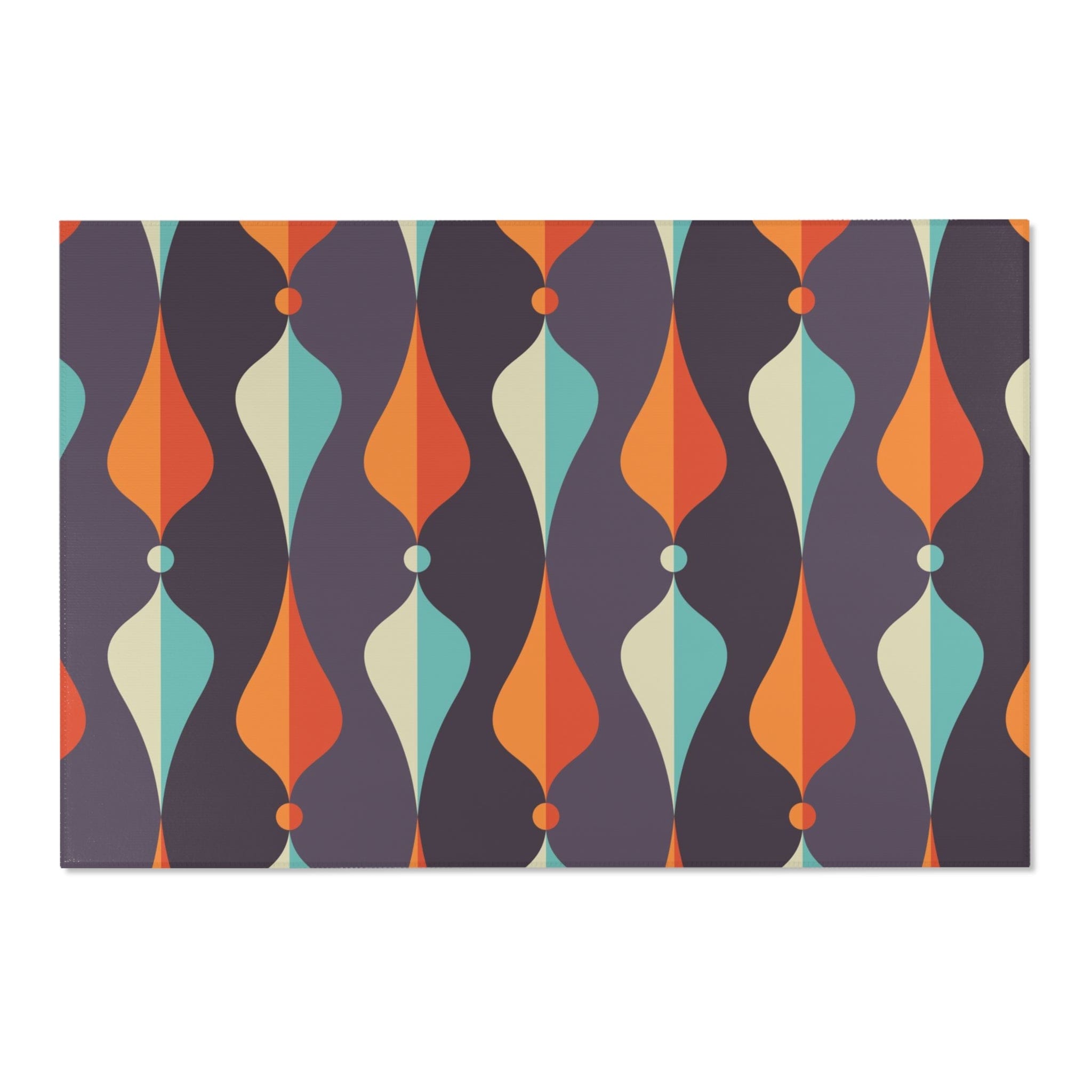 Mid Century Modern Area Rug, Geometric Groovy Wave Lanterns, Eggplant Purple, Orange, Mustard Yellow, Teal, Retro Home Mod Home Decor Home Decor 72" × 48"