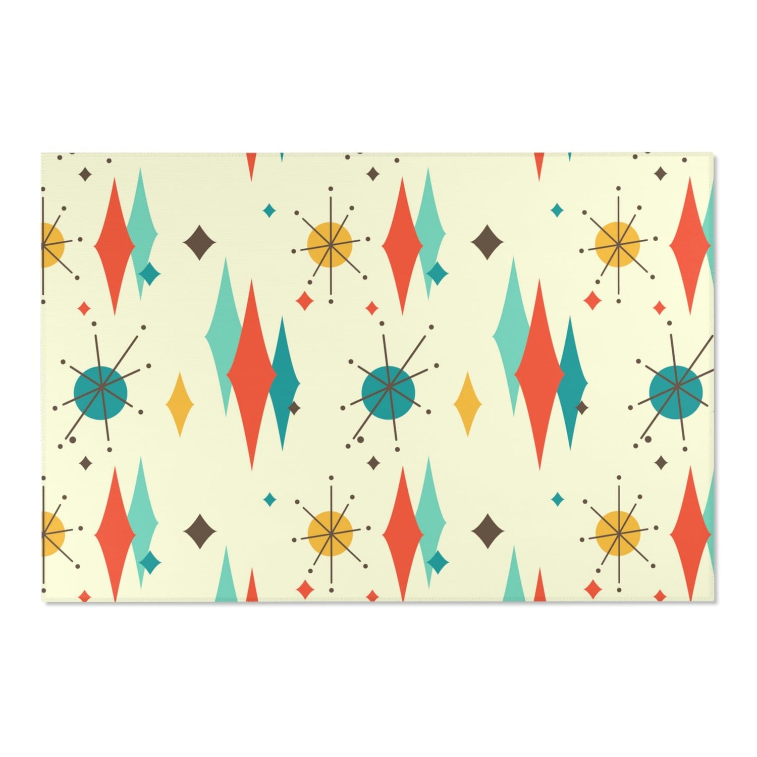 Mid Century Modern Atomic Franciscan Retro MCM Mid Mod, Creamy Beige, Teal, Aqua, Mustard Yellow Area Rug Home Decor 72" × 48"