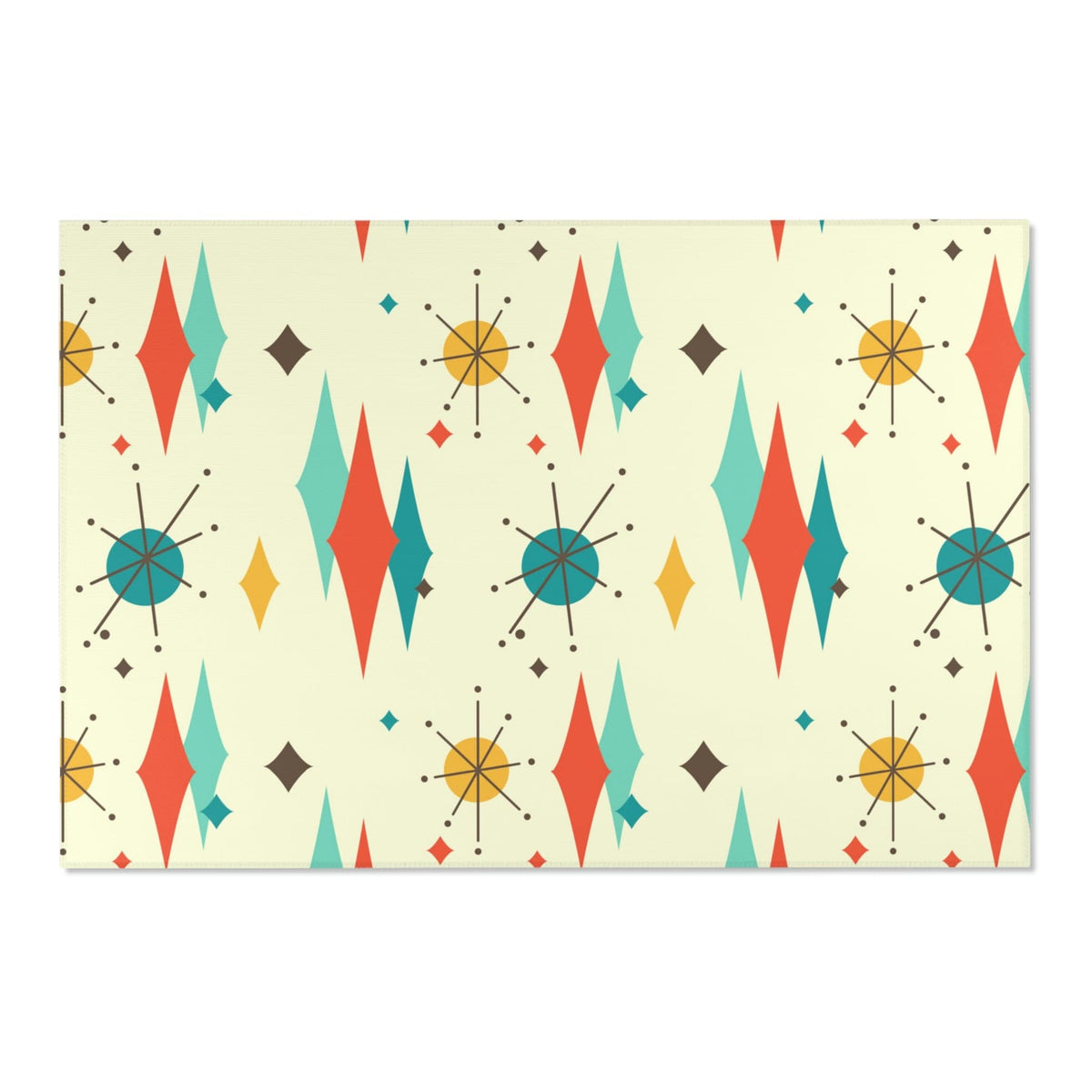 Mid Century Modern Atomic Franciscan Retro MCM Mid Mod, Creamy Beige, Teal, Aqua, Mustard Yellow Area Rug Home Decor 72" × 48"
