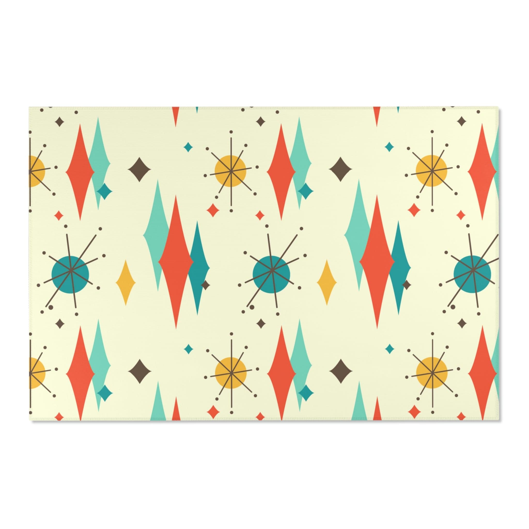 Mid Century Modern Atomic Franciscan Retro MCM Mid Mod, Creamy Beige, Teal, Aqua, Mustard Yellow Area Rug Home Decor 72" × 48"