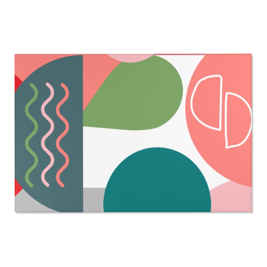 Retro Rug Boho Mid Century Modern Geometric Teal, Pink, Yellow, Green, Living Room, Bedroom, Entry Area Rugs Home Decor 72" × 48"