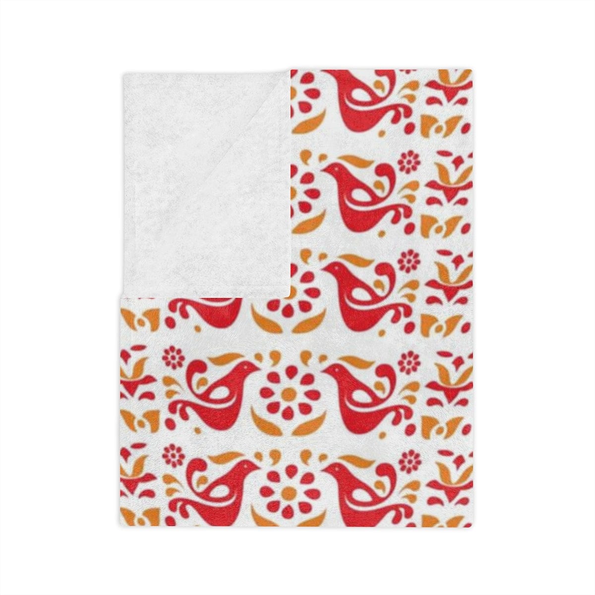 Folk Art, Friendship, Red, Yellow Mid Mod Cozy Velveteen Minky Blanket Home Decor 80" × 60"