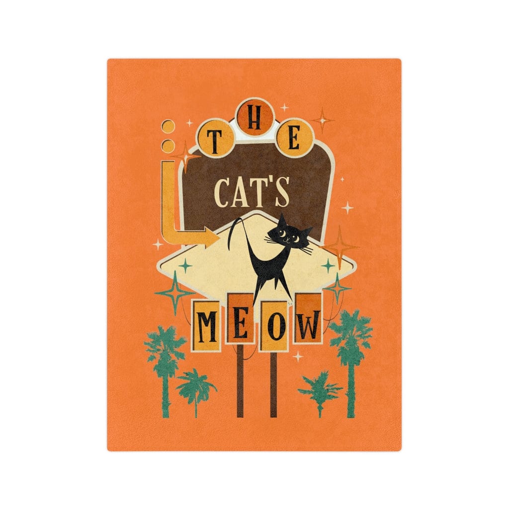 Mid Mod, Atomic Cat, Retro Orange, Brown, The Cat's Meow, Mid Century Modern MCM Pillow Velveteen Minky Blanket Home Decor 80" × 60"