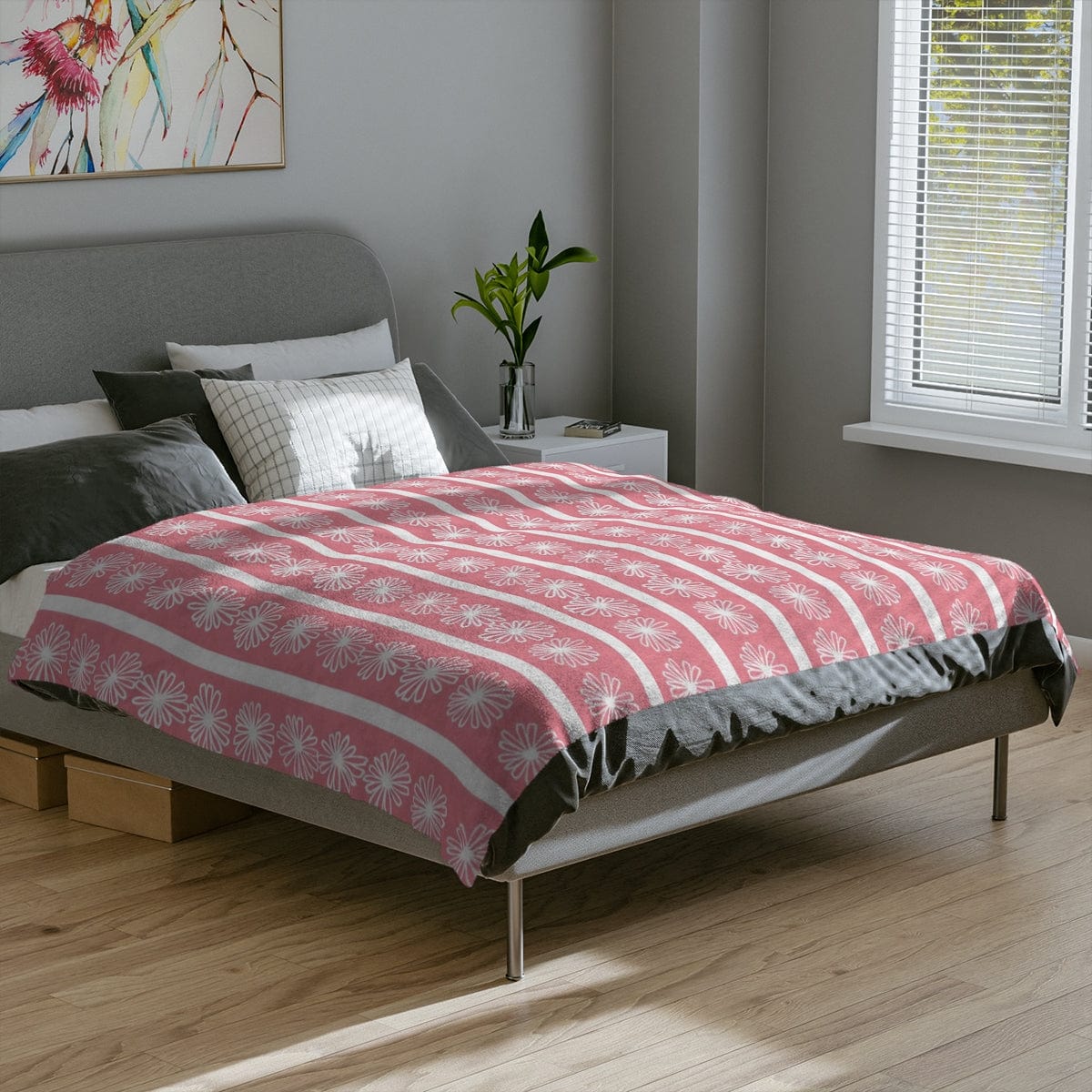 Mod Daisy Pretty Pink Daisy, Cozy Velveteen Minky Blanket Home Decor 80" × 60"