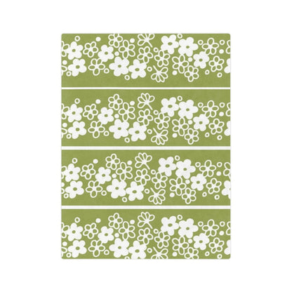 Verde Green Retro Blossom Daisy Cozy Collector, Cozy Velveteen Minky Blanket Home Decor 80&quot; × 60&quot;
