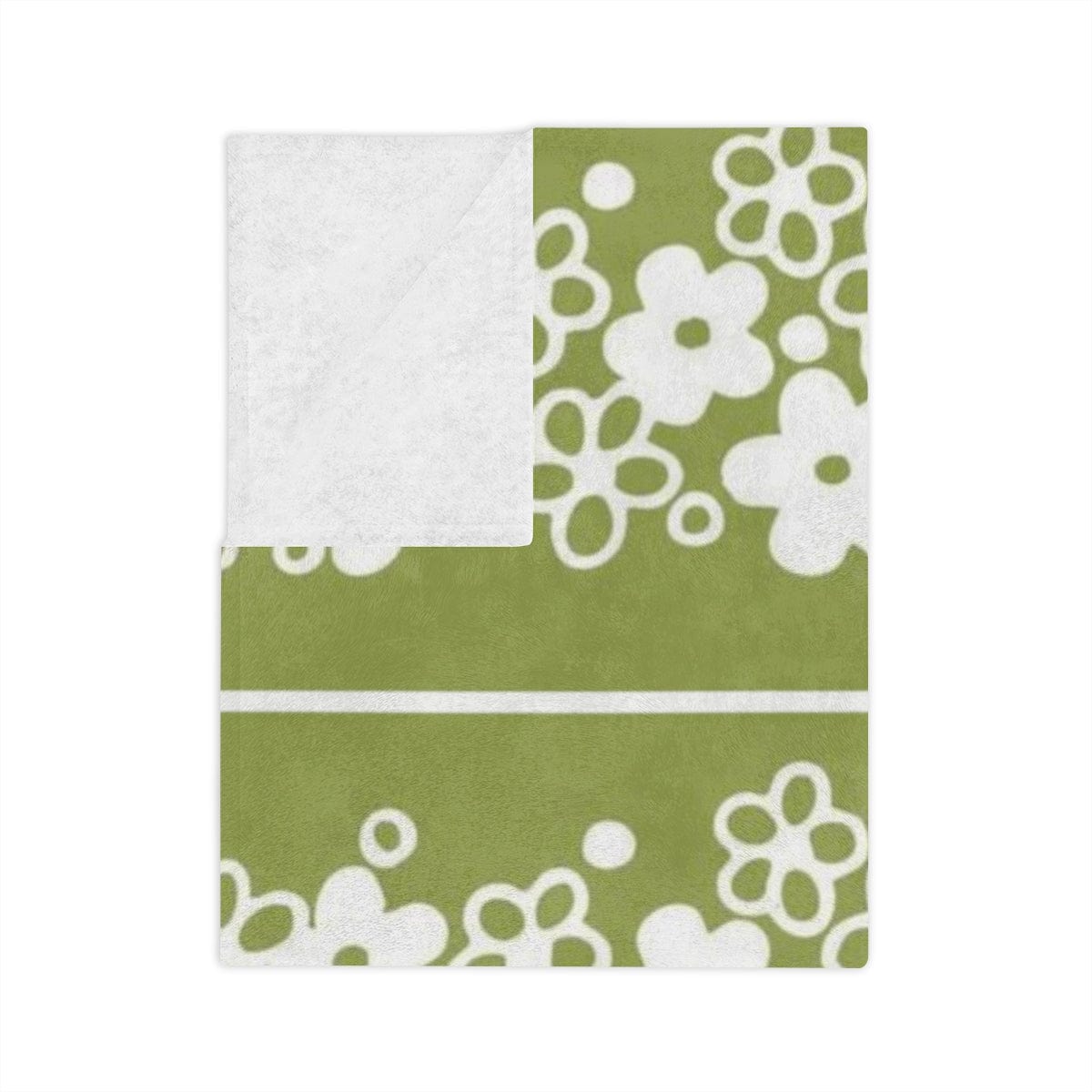 Verde Green Retro Blossom Daisy Cozy Collector, Cozy Velveteen Minky Blanket Home Decor 80" × 60"