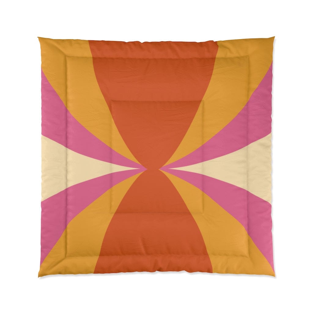 70's Bedding, Bedspread, Bedroom King, Queen Or Twin, Orange, Pink, Yellow, Beige, Groovy Mid Mod MCM Comforter Home Decor 88" × 88"