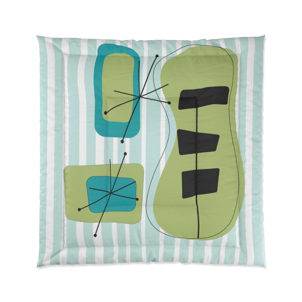 Atomic Home Living, Retro Starburst, Geometric, Blue, Green, MCM Mod King Or Queen Custom Designed Comforter Home Decor 88" × 88"