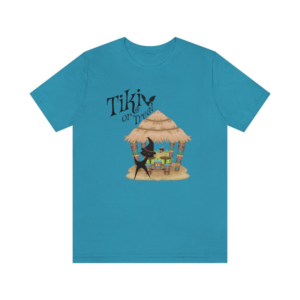 Retro Atomic Cat, Tiki Halloween T-Shirt, Tiki Or Treat, Tiki Lover, Halloween Party, Funny Halloween Unisex Tee T-Shirt Aqua / L