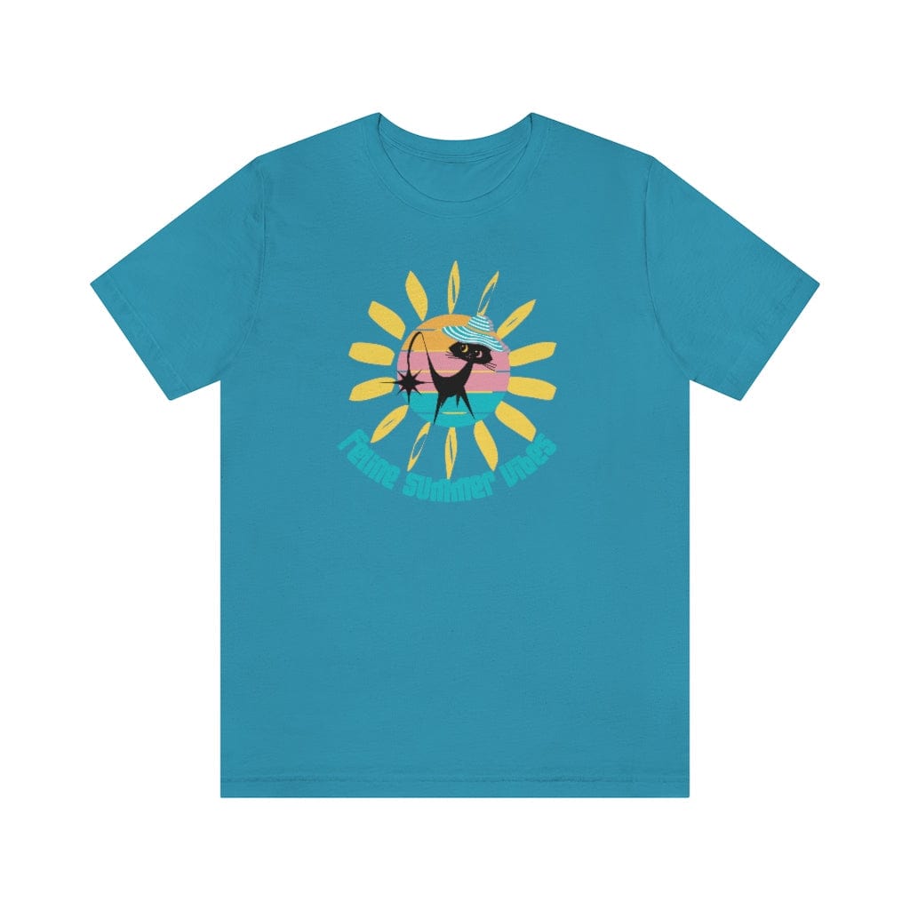 Cat Mod, Atomic Cat, Black Cat Lover, Retro Tee, Feline Summer Vibes, Mid Century Modern Funny T-Shirt Gift For Her T-Shirt Aqua / XS