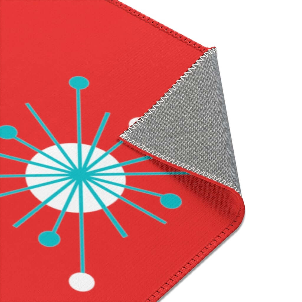 Atomic Astro Starburst Retro Red, Mid Century Modern Red, Aqua, White Atomic Age Area Rugs Home Decor