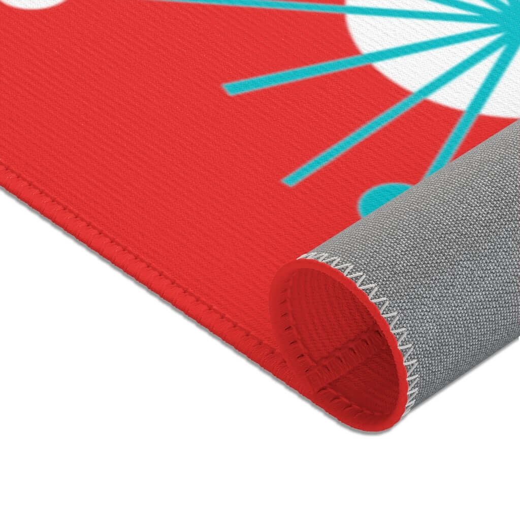 Atomic Astro Starburst Retro Red, Mid Century Modern Red, Aqua, White Atomic Age Area Rugs Home Decor