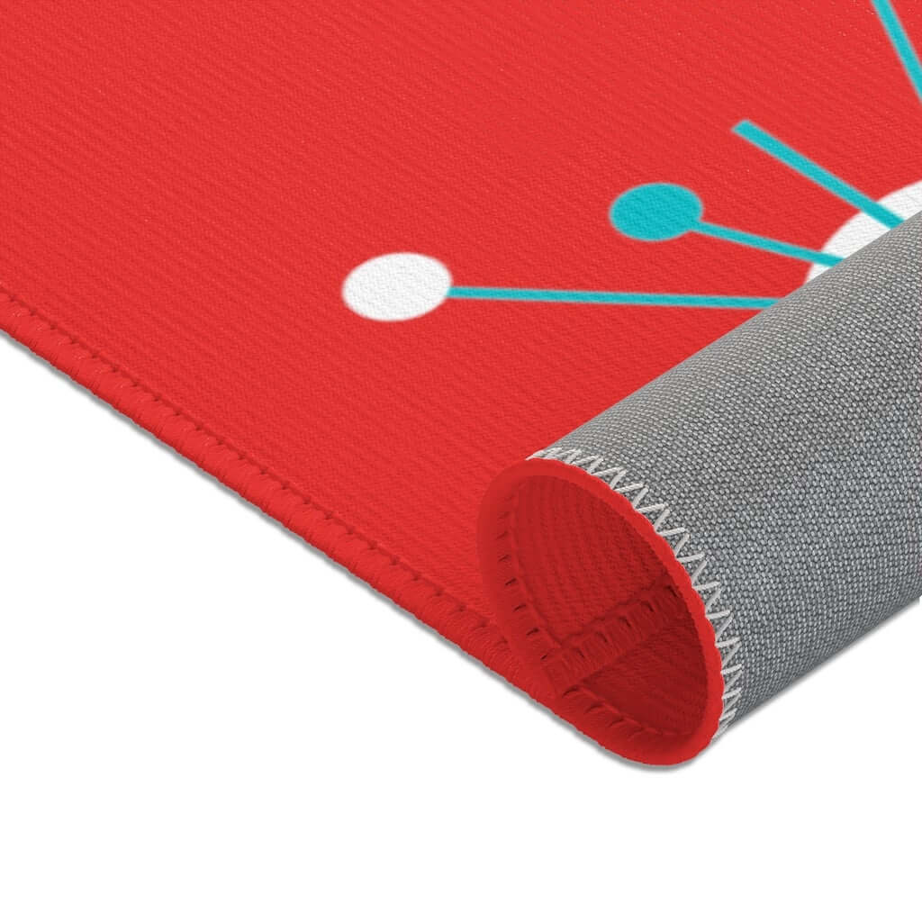 Atomic Astro Starburst Retro Red, Mid Century Modern Red, Aqua, White Atomic Age Area Rugs Home Decor