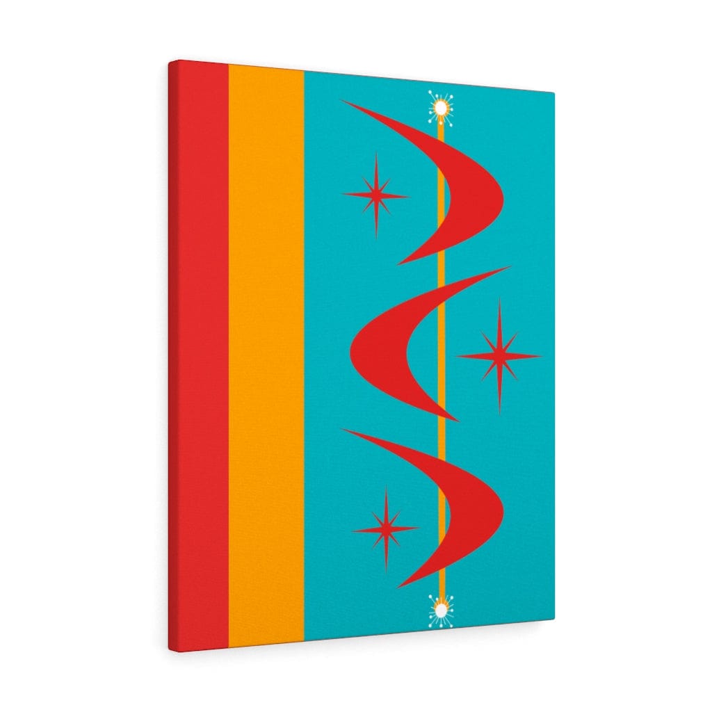 Atomic Boomerang Retro Red, Aqua Blue, Mustard Yellow Mid Century Modern Retro Wall Art Canvas