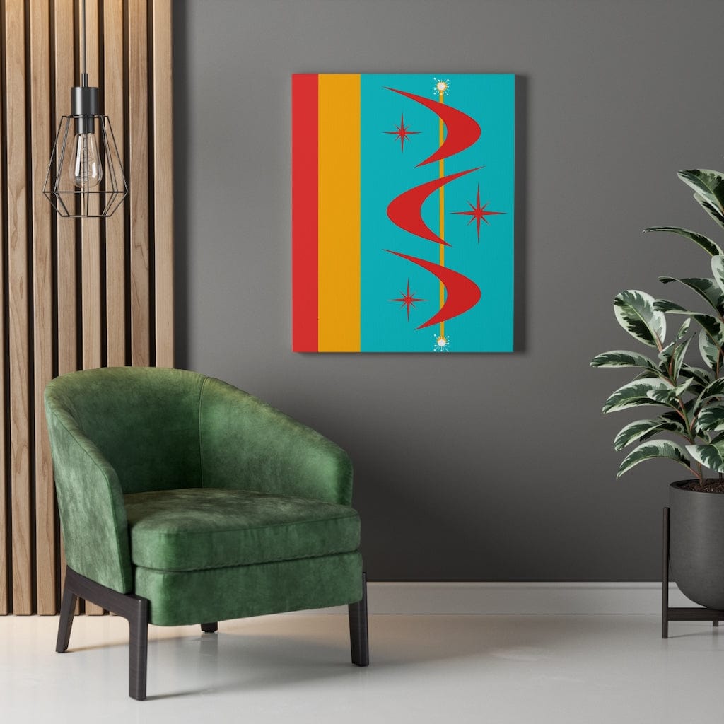 Atomic Boomerang Retro Red, Aqua Blue, Mustard Yellow Mid Century Modern Retro Wall Art Canvas