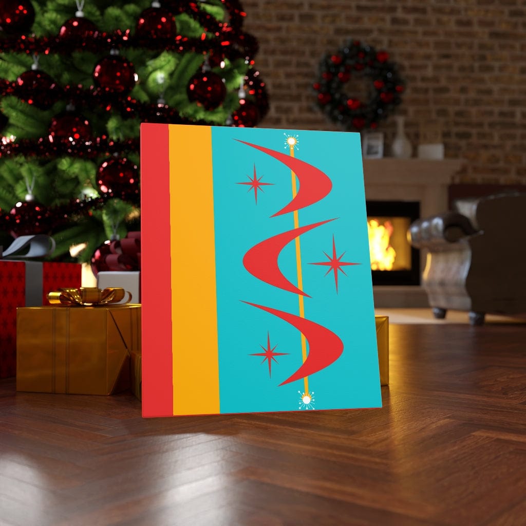 Atomic Boomerang Retro Red, Aqua Blue, Mustard Yellow Mid Century Modern Retro Wall Art Canvas