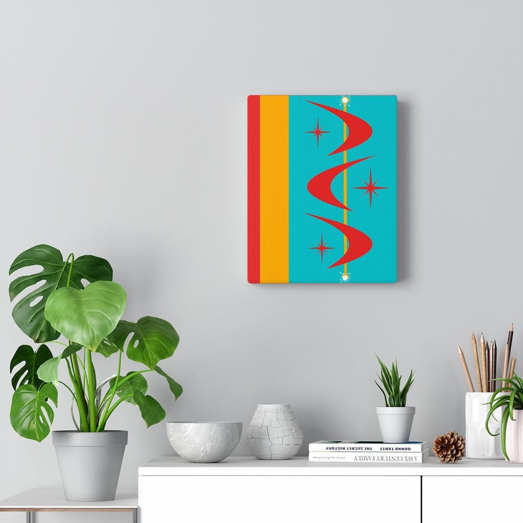 Atomic Boomerang Retro Red, Aqua Blue, Mustard Yellow Mid Century Modern Retro Wall Art Canvas