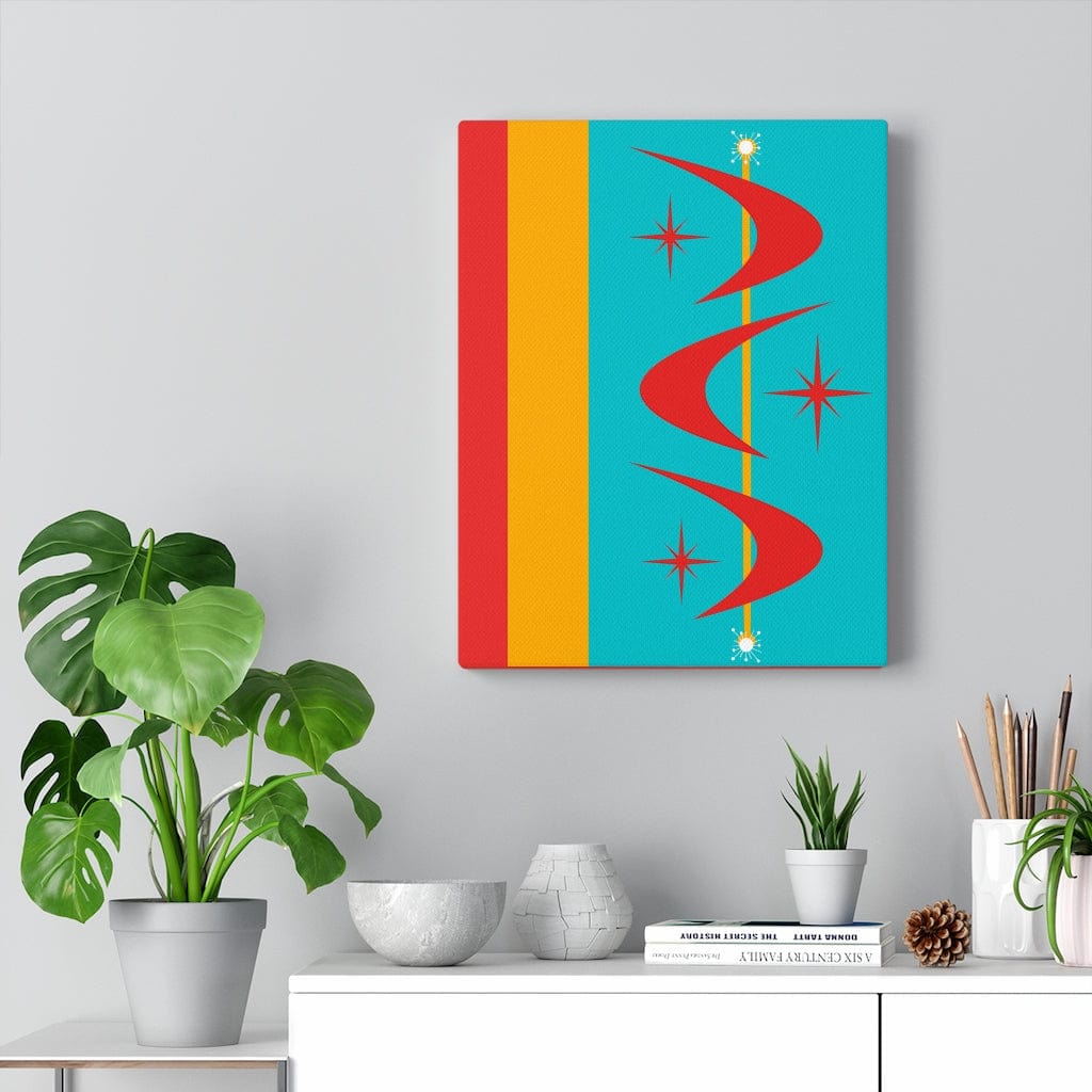 Atomic Boomerang Retro Red, Aqua Blue, Mustard Yellow Mid Century Modern Retro Wall Art Canvas