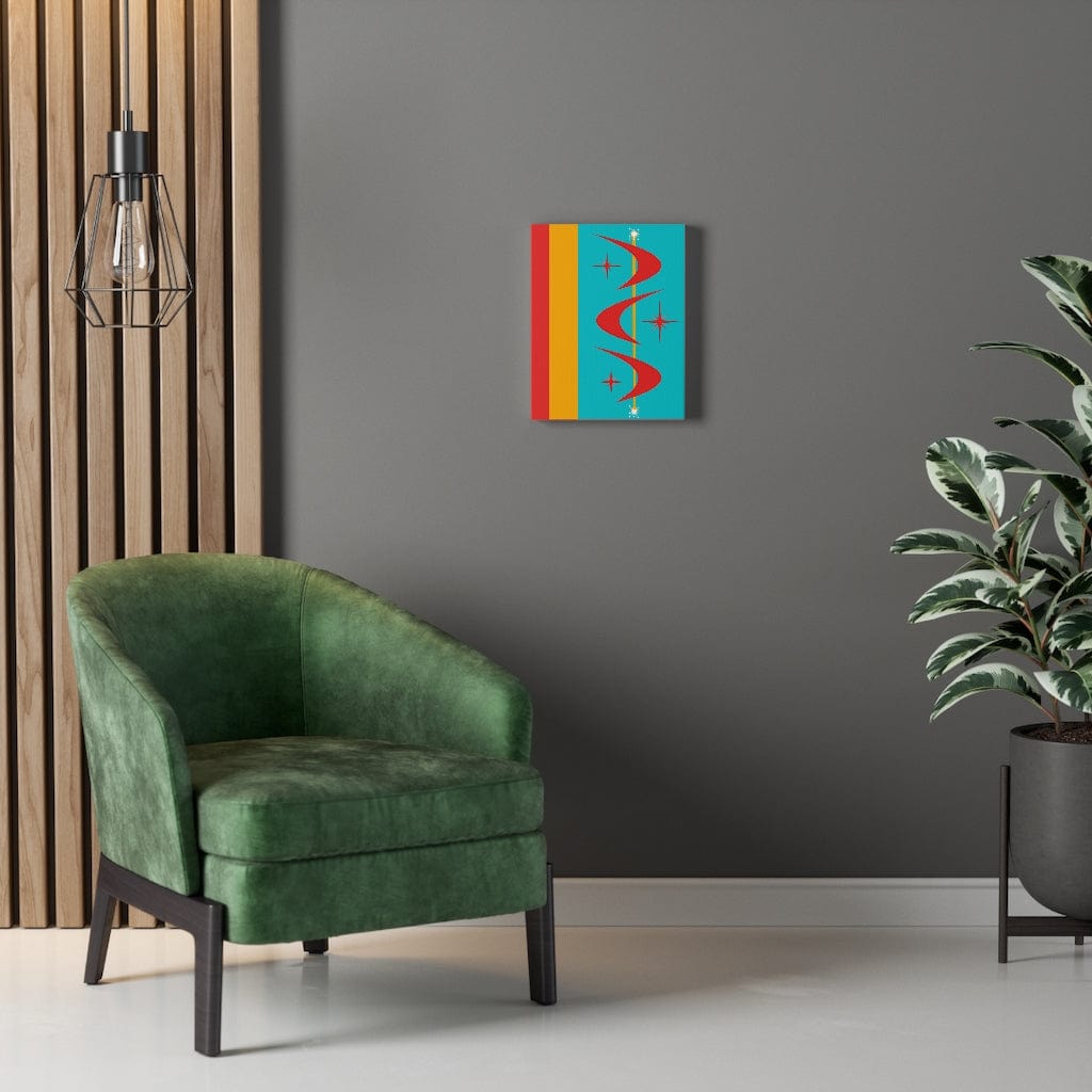 Atomic Boomerang Retro Red, Aqua Blue, Mustard Yellow Mid Century Modern Retro Wall Art Canvas