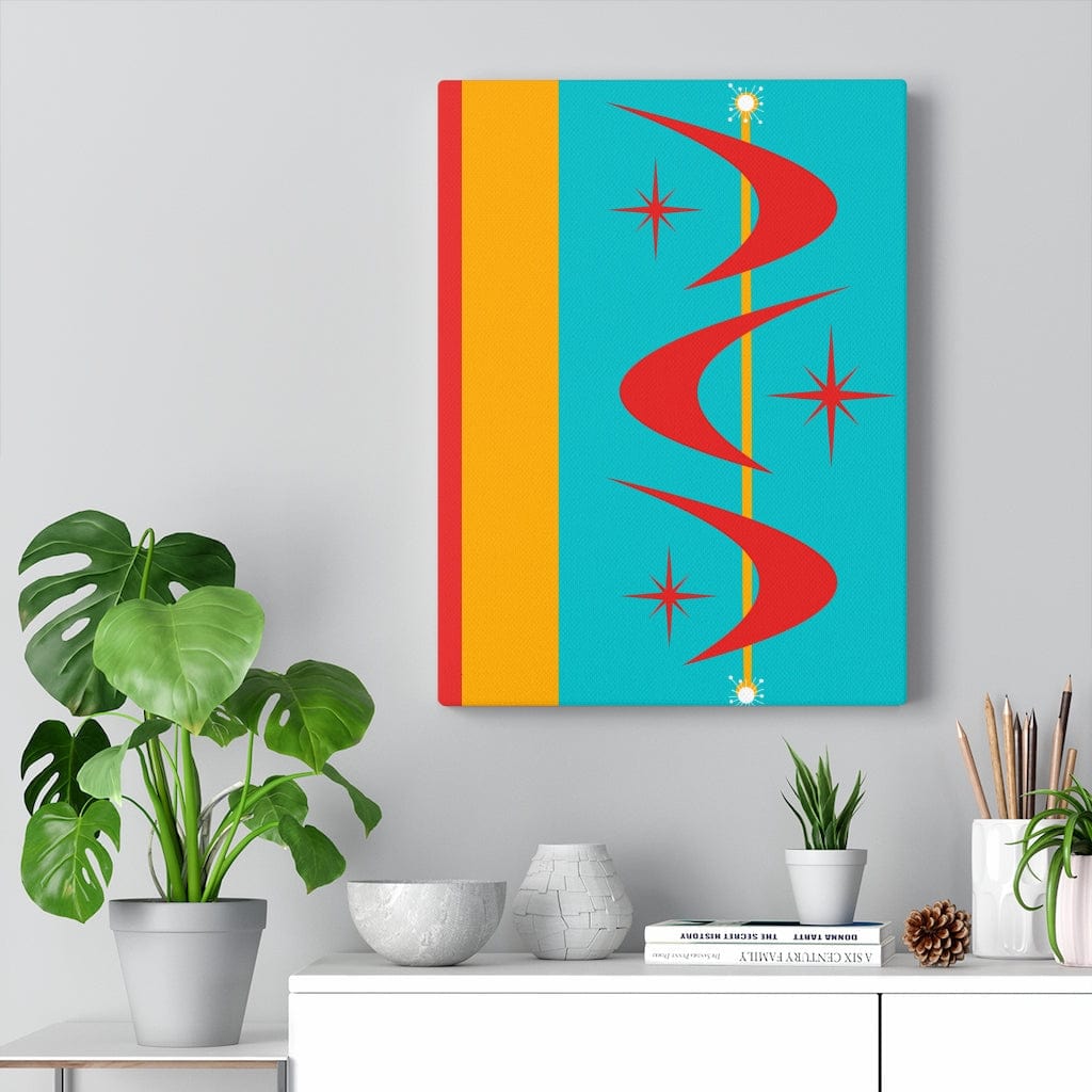Atomic Boomerang Retro Red, Aqua Blue, Mustard Yellow Mid Century Modern Retro Wall Art Canvas