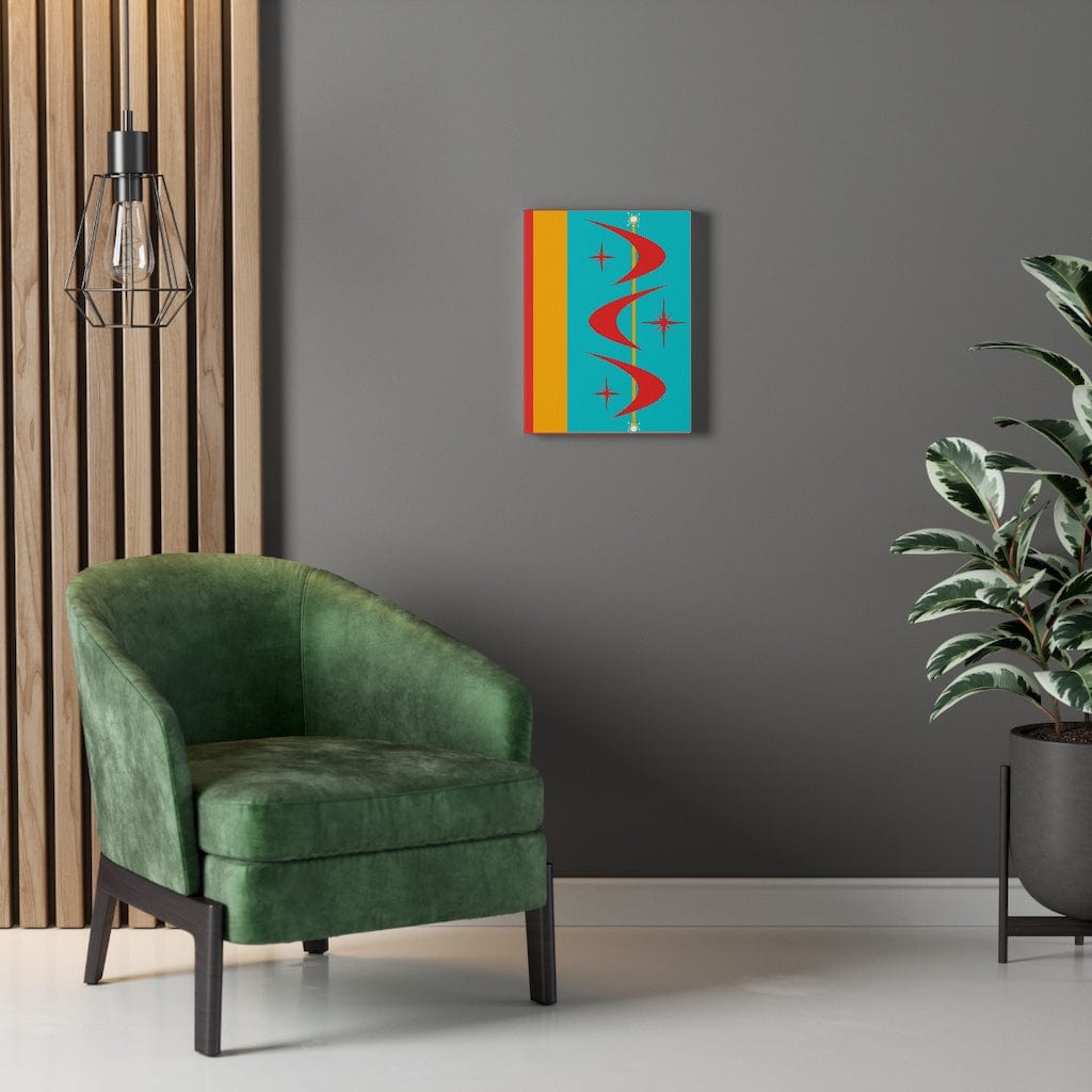 Atomic Boomerang Retro Red, Aqua Blue, Mustard Yellow Mid Century Modern Retro Wall Art Canvas