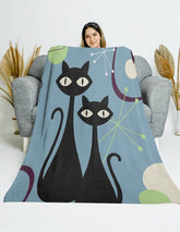 Atomic Cat, Atomic Boomerang, Him and Her Mid Century Modern THIN Velveteen Cozy Warm Blanket Gift All Over Prints Mid Century Modern Gal