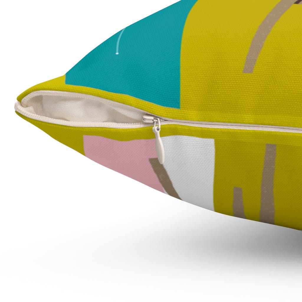 Atomic Cat Boomerang Green, Teal, Pink, White Retro 60's 70's Spun Polyester Square Pillow Home Decor