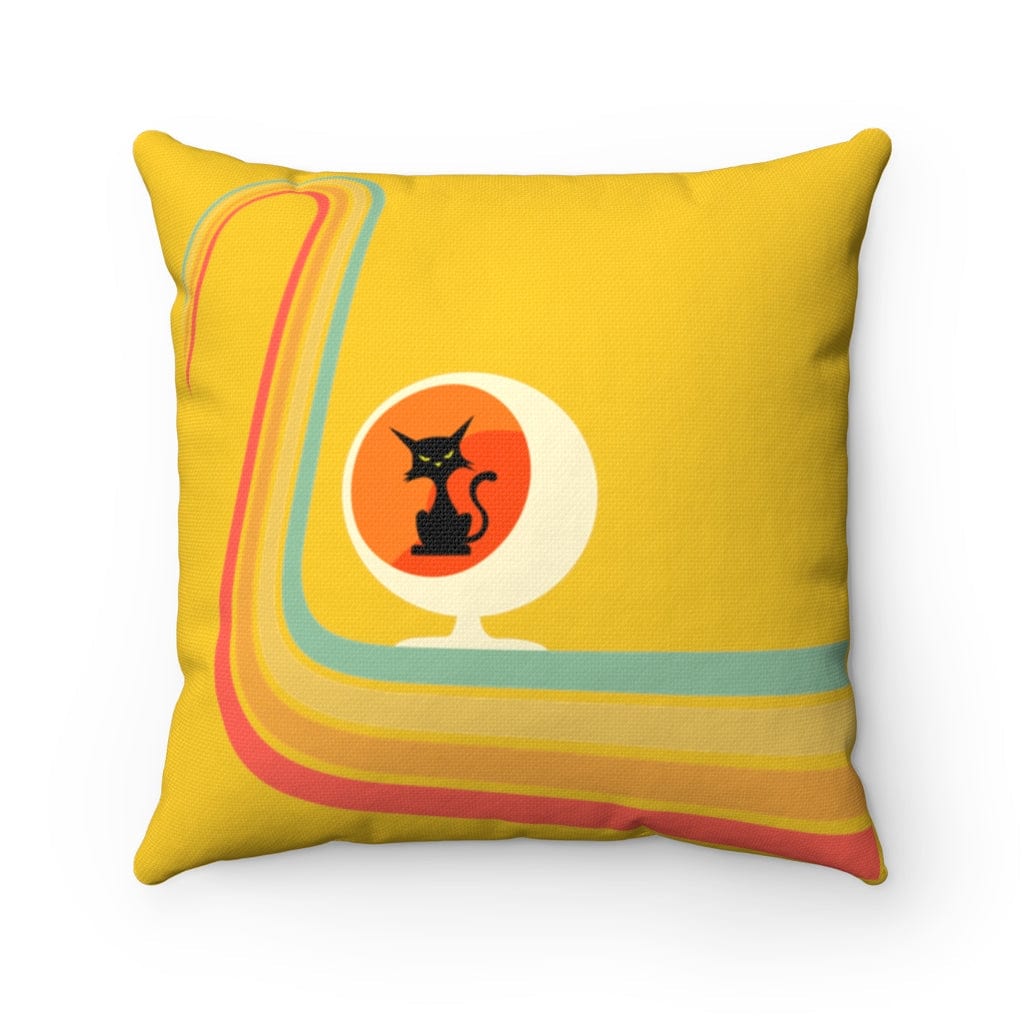 Atomic Cat, Canary Yellow, Rainbow, Mid Century Modern Egg Chair Rainbow, Mid Mod, MCM Groovy Home Decor Throw Pillow Home Decor