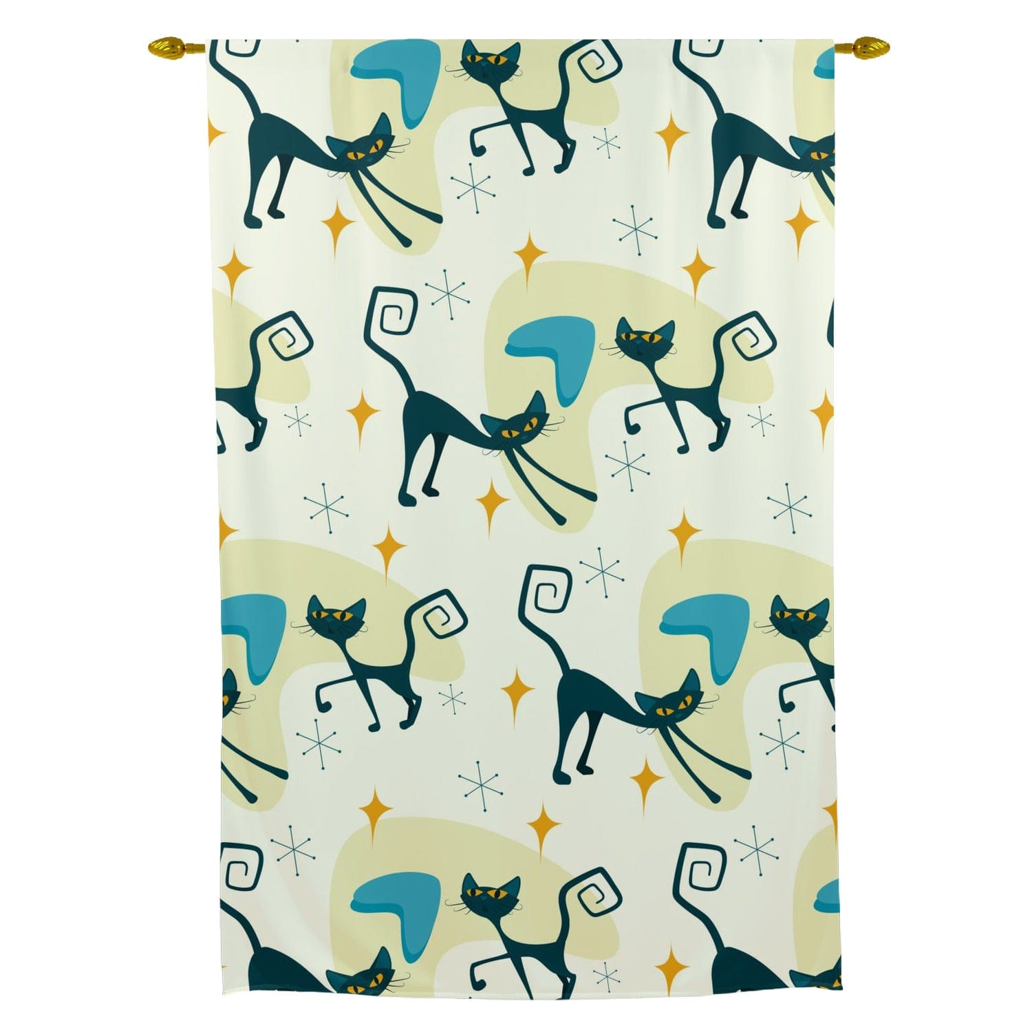 Atomic Cat, Kitschy, Retro Boomerang Mid Century Modern Tie Up Curtain Curtains