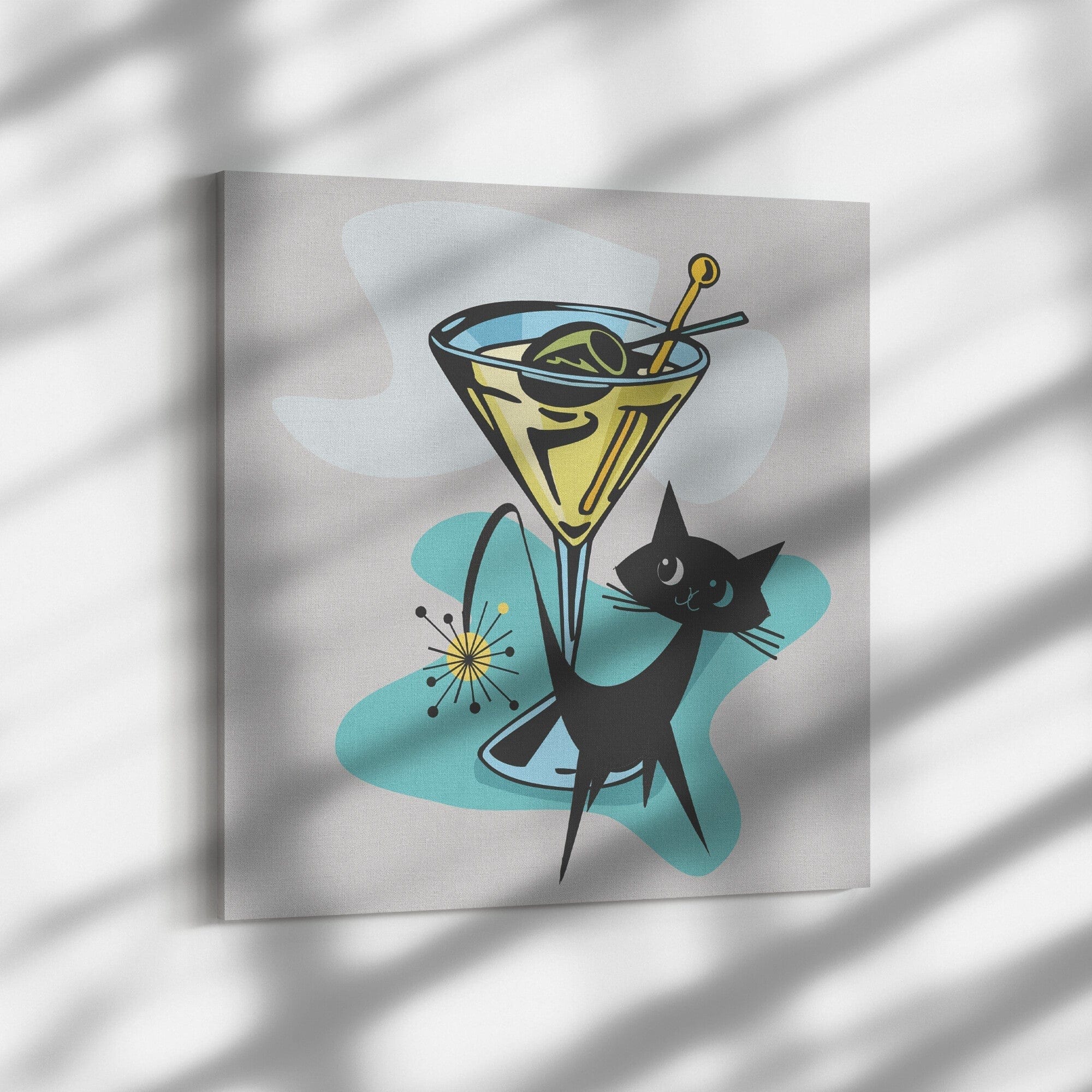 Atomic Cat, Martini Time, Cocktail, Retro Mid Mod Retro Wall Art Wall Art