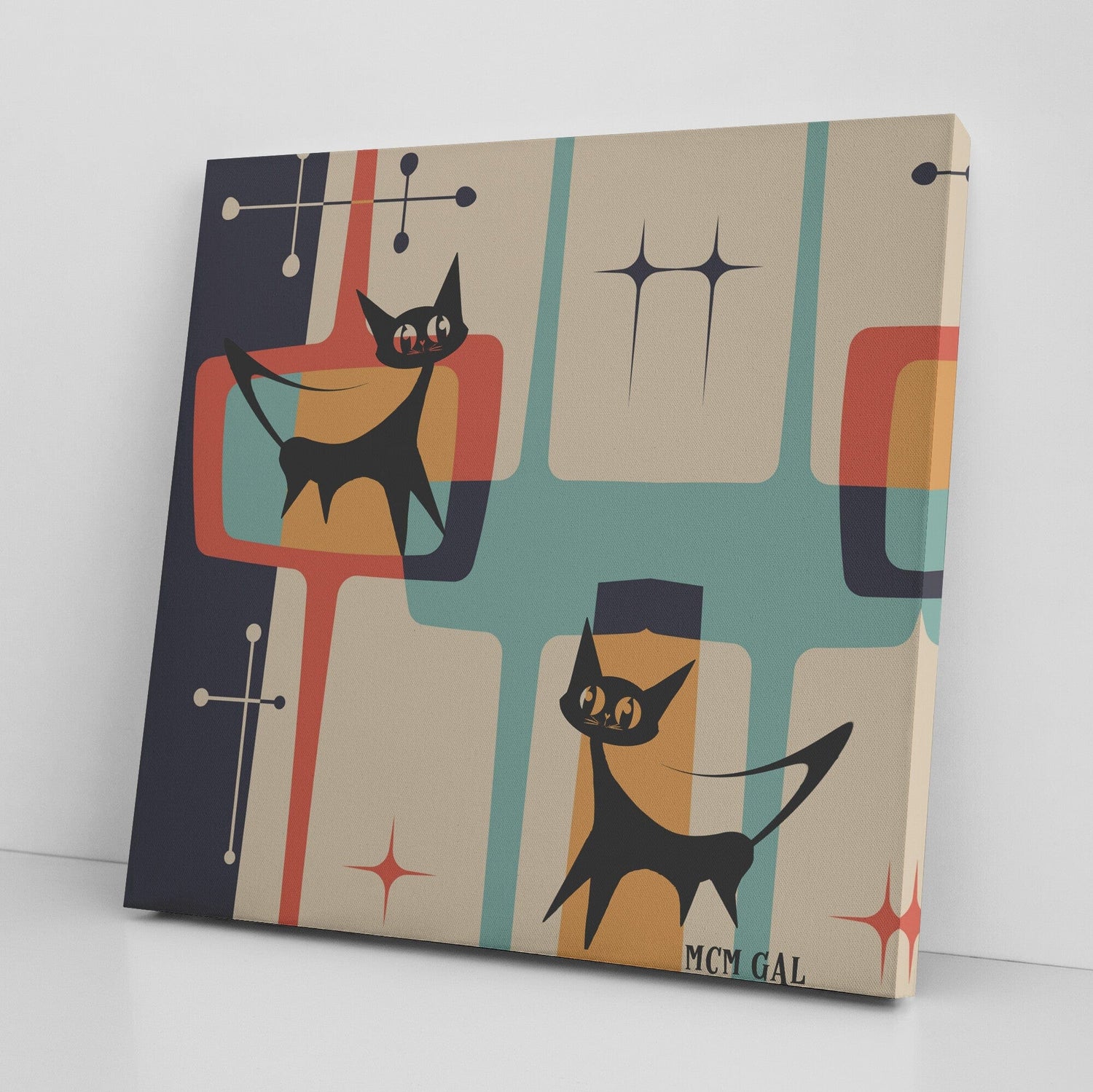 Atomic Cat, Mid Century Modern Geometric, Abstract Retro Wall Art Wall Art